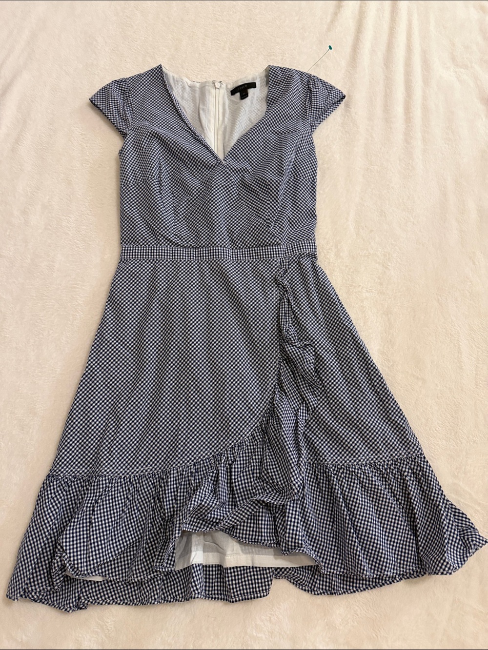 Blue Gingham Cap-Sleeve Dress